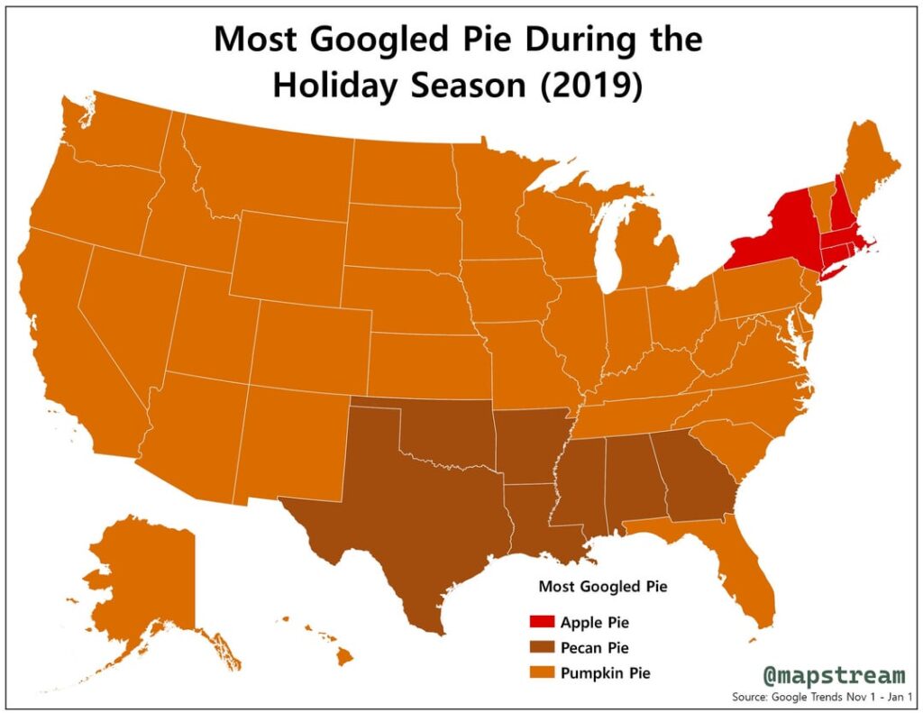 Most Googled Pie During the Holiday Season mapped (2019)