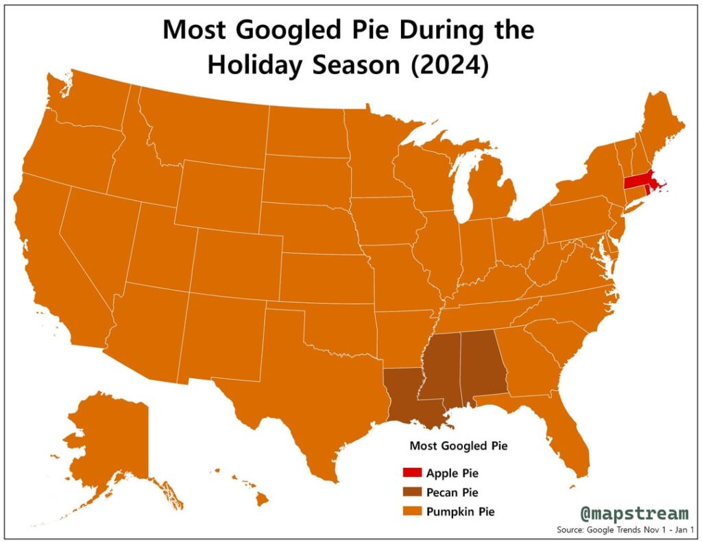 Most Googled Pie During the Holiday Season mapped (2024)