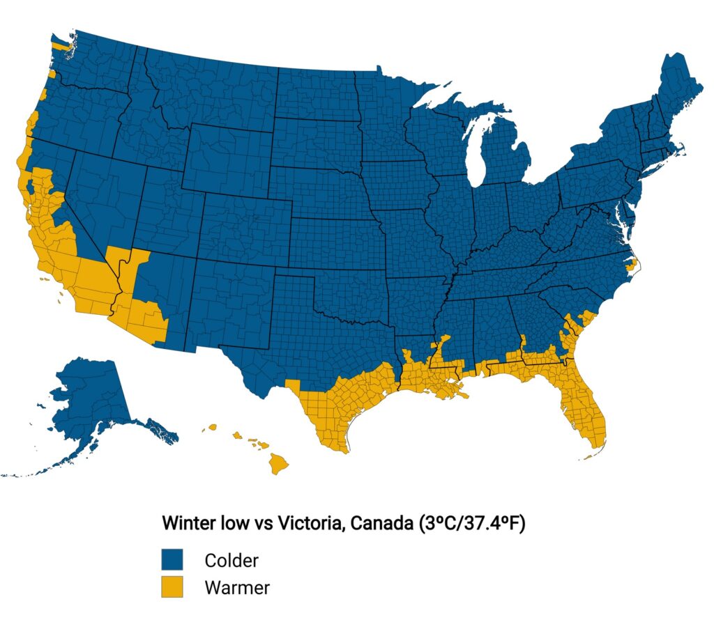 The U.S. winters compared to Canada's warmest city