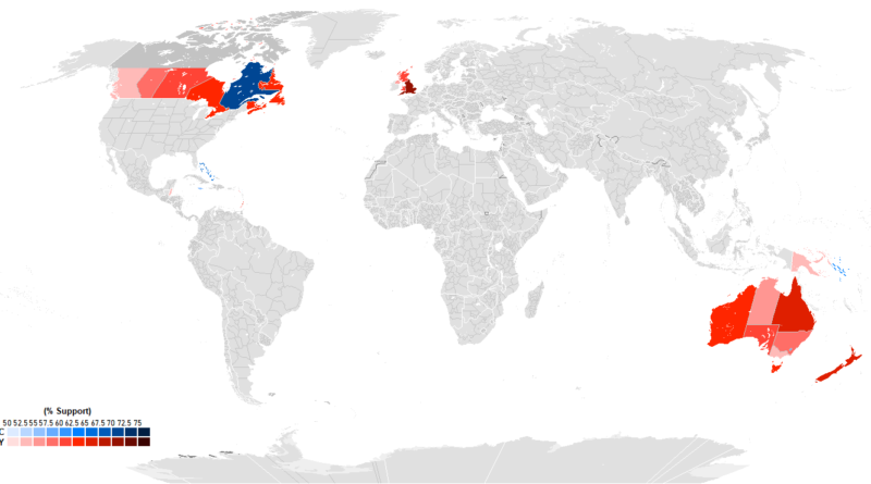 World map: Support for remaining a Monarchy with becoming a Republic across the Commonwealth Realms