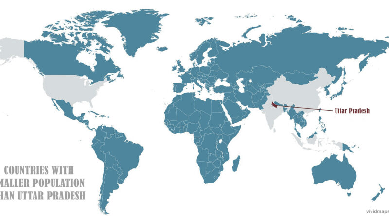 Countries with smaller population than Uttar Pradesh mapped