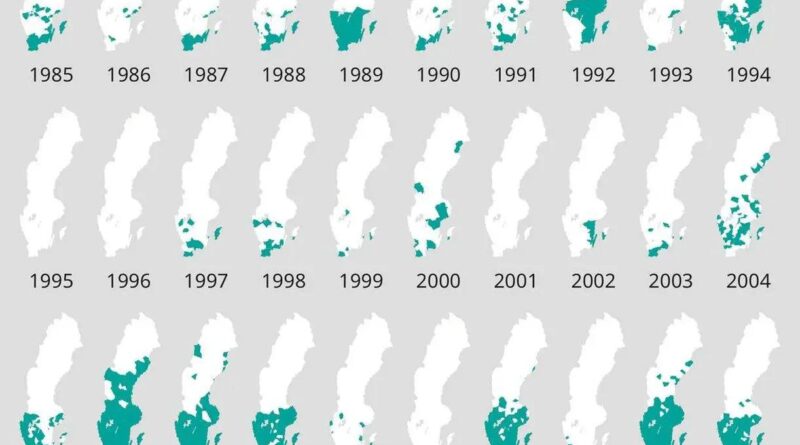 White Christmas in Sweden mapped