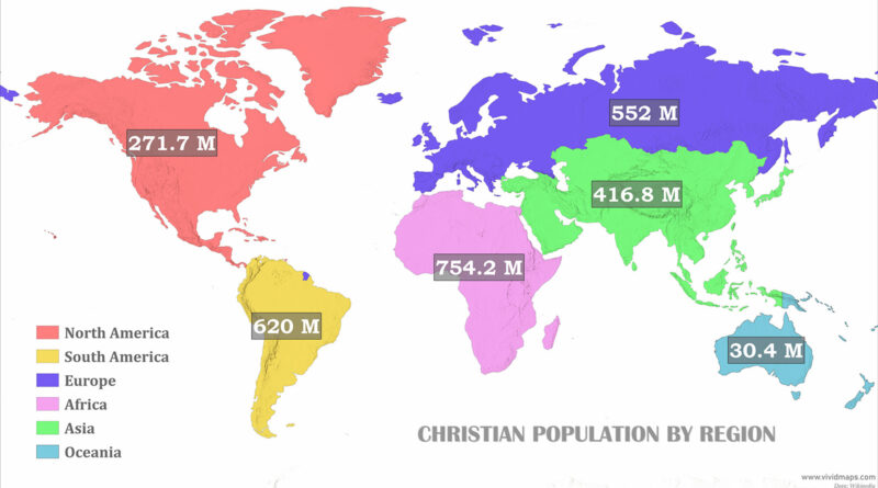 World Map Christian Population by Continent