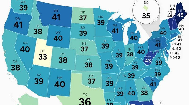 Median Age by U.S. State mapped