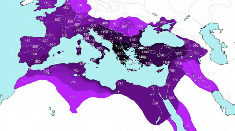 How long a region was part of the Roman Empire mapped
