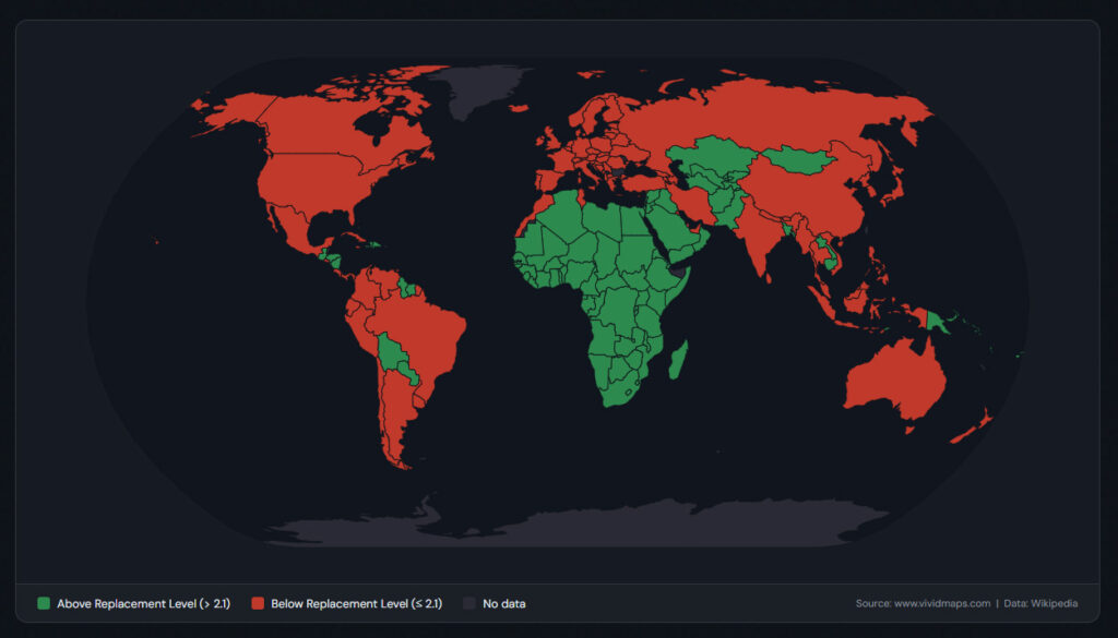Fertility rate worldwide mapped