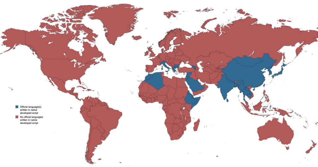 Mapped: Countries in which an official language is primarily written in a script developed within their modern-day borders