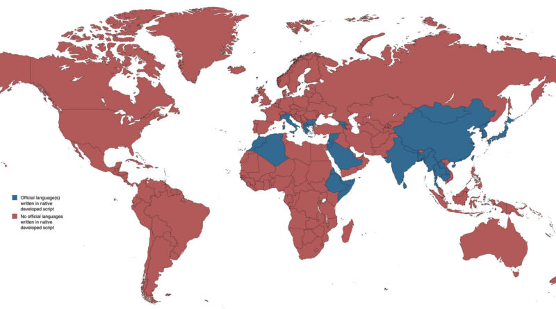 Mapped: Countries in which an official language is primarily written in a script developed within their modern-day borders