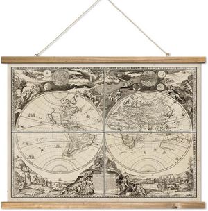 Old map poste with wood frame