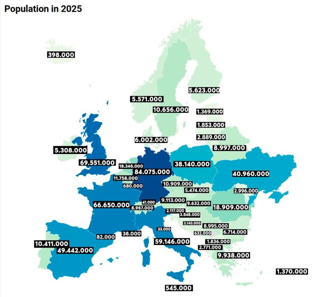 Europea population in 2025 mapped