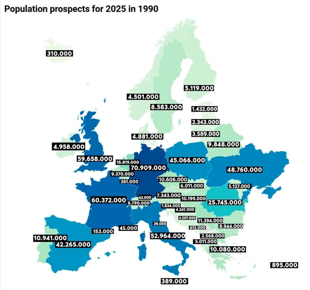 Europe: population prospects for 2025 in 1990