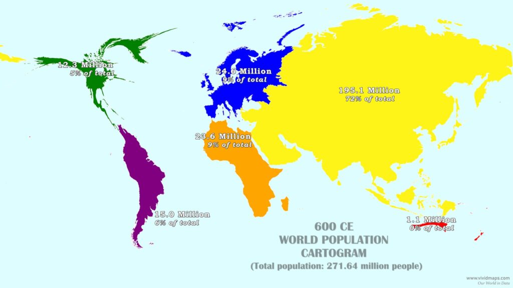 Population by Continent in 600CE