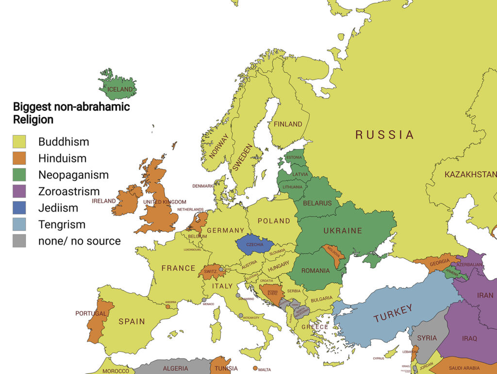 Biggest non-abrahamic religion in Europe mapped