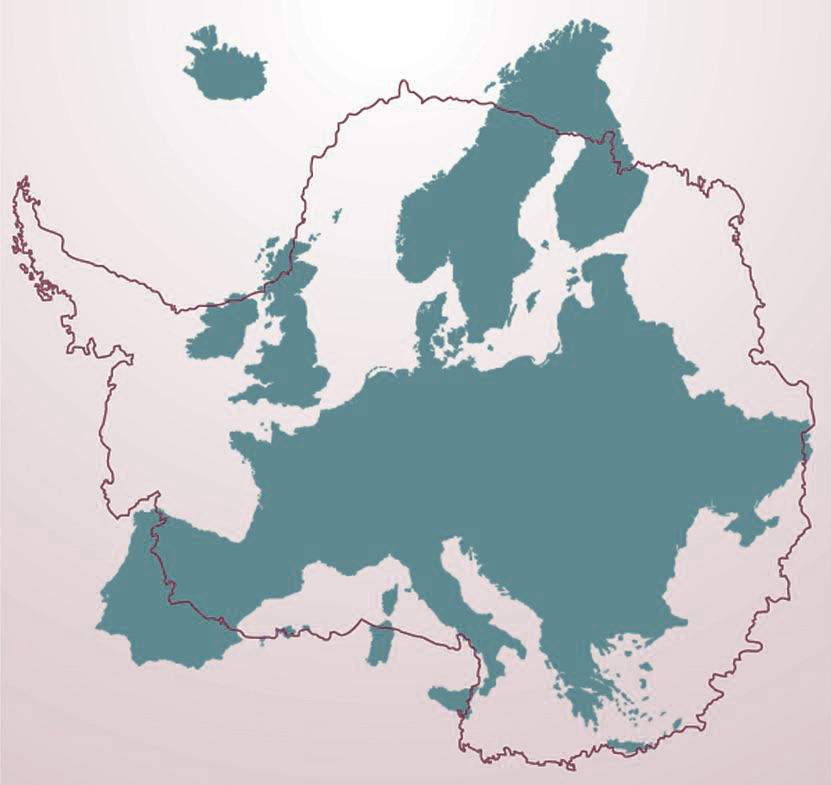 Antarctica vs Europe mapped