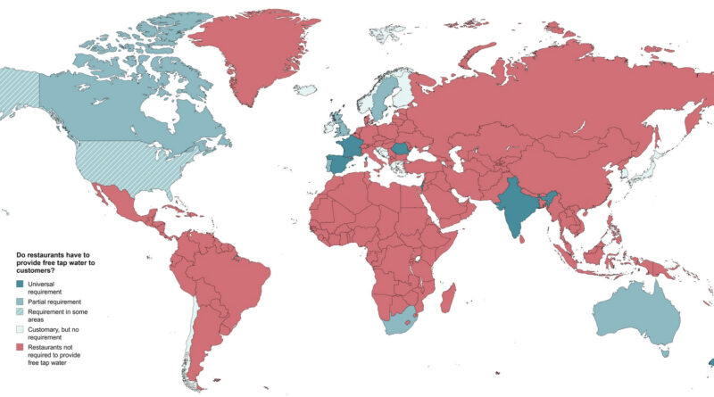 Legal obligation to provide free tap water in restaurants mapped