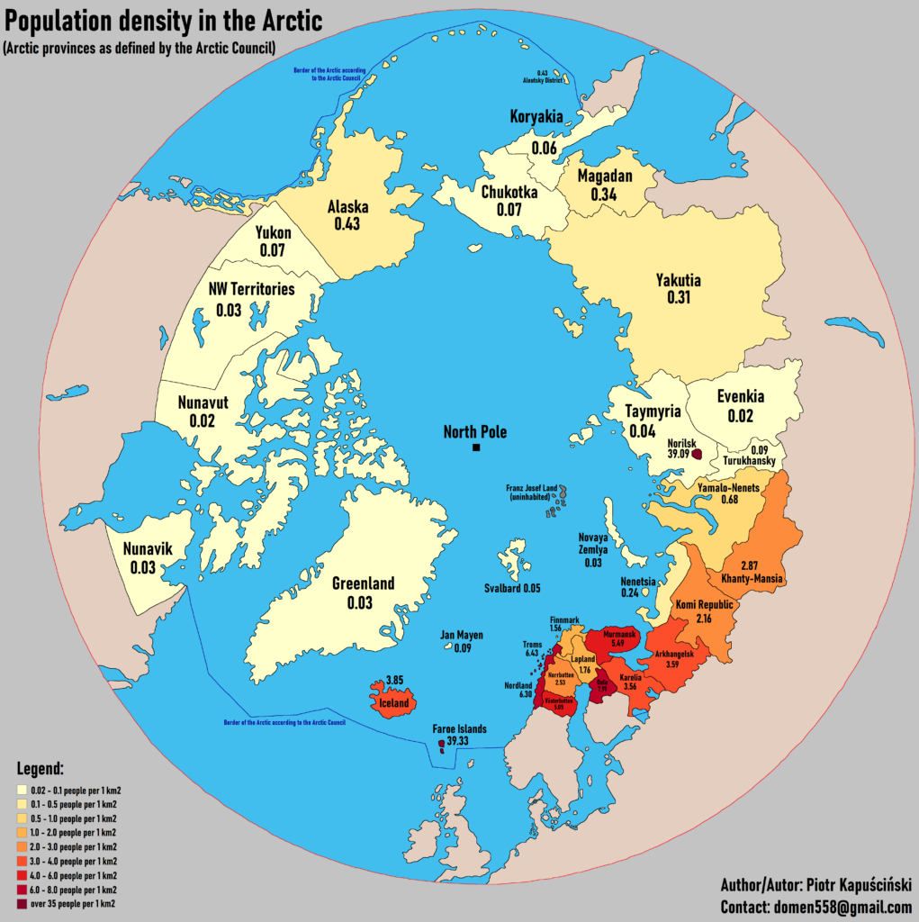 Population density in the Arctic by subdivision mapped