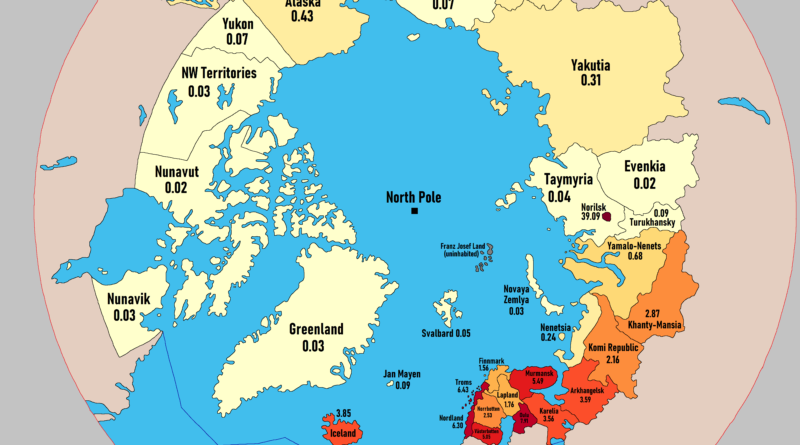 Population density in the Arctic by subdivision mapped