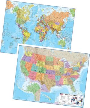 United states and world map posters
