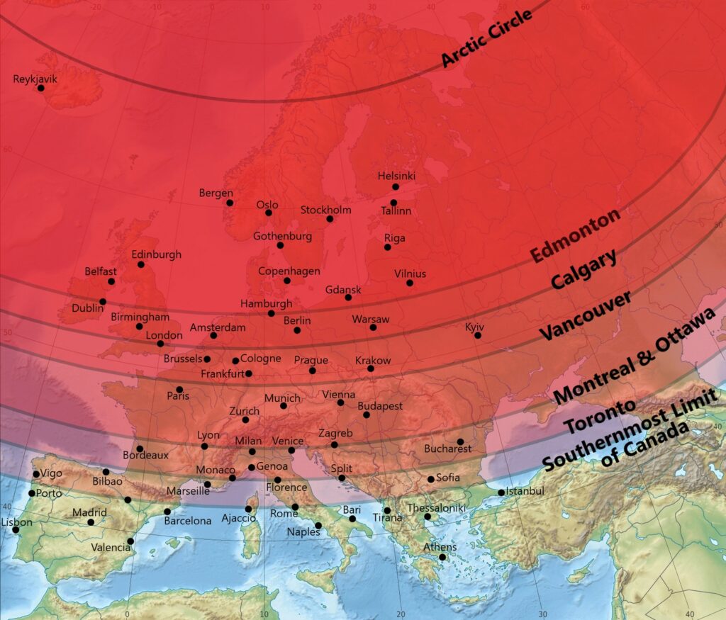 Mapped: Canada vs Europe Latitude