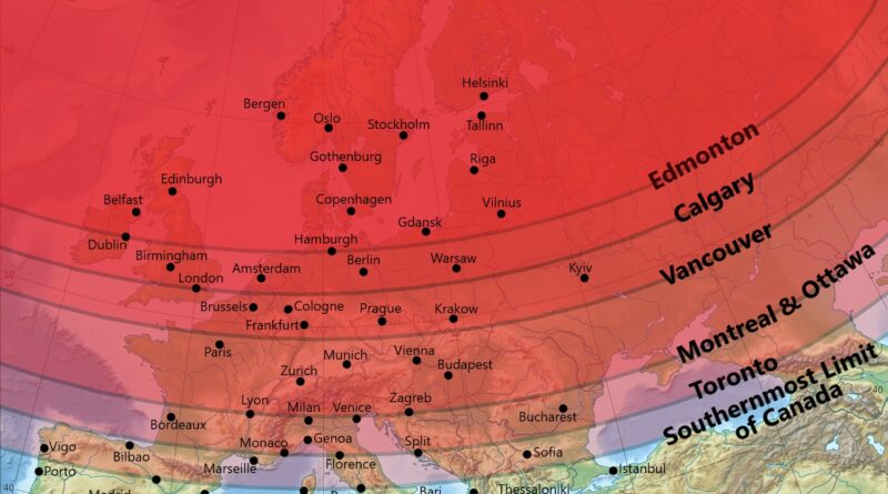 Mapped: Canada vs Europe Latitude