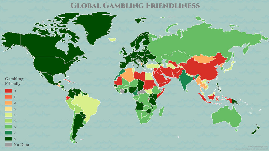 World map of Gambling Friendliness across countries