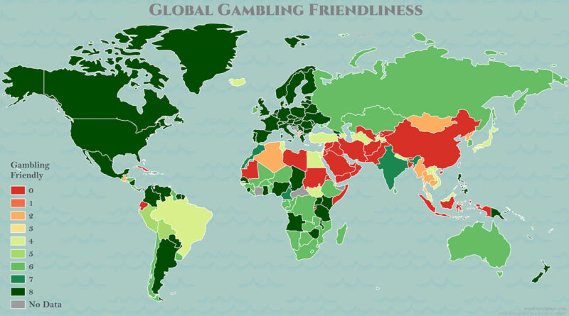 World map of Gambling Friendliness across countries