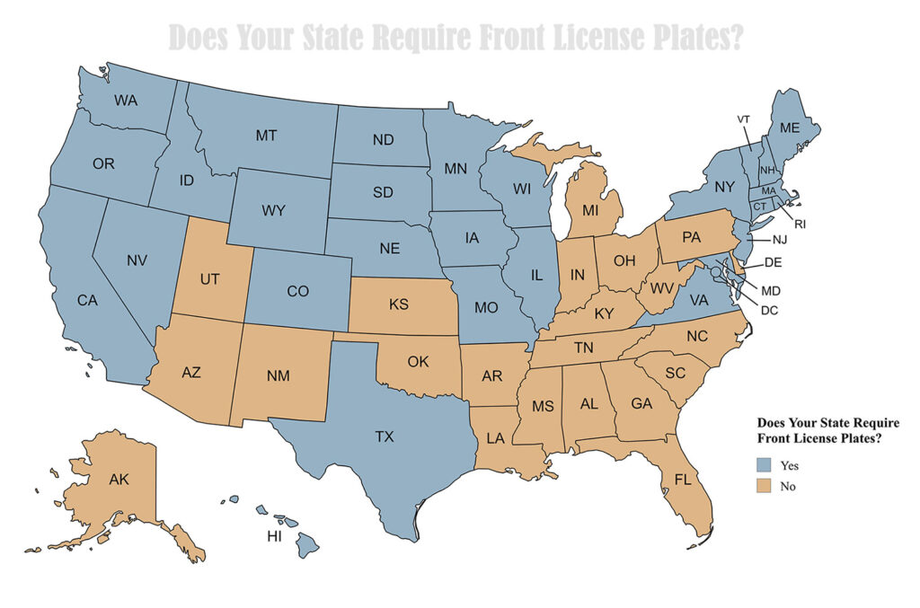 Mapped: Does You U.S. State Require Front License Pltates?