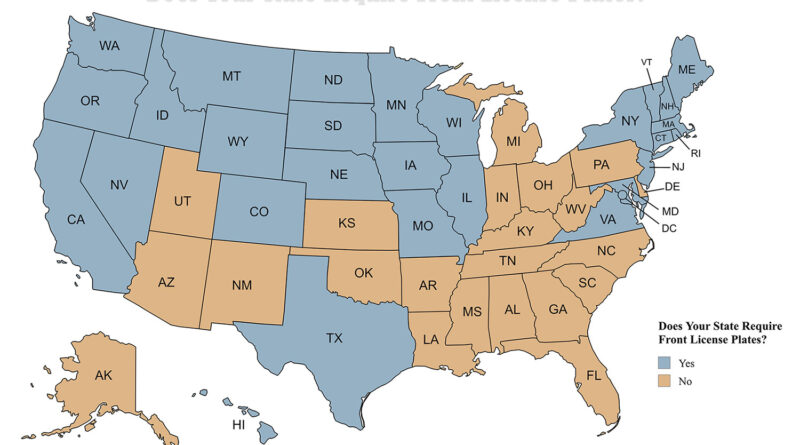 Mapped: Does You U.S. State Require Front License Pltates?
