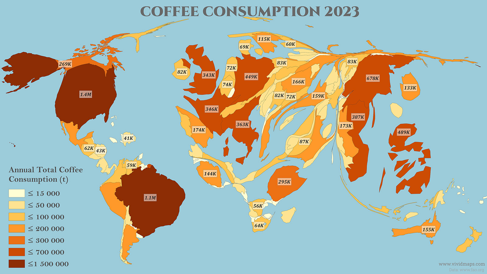 Coffee consumption worldwide (cartogram)