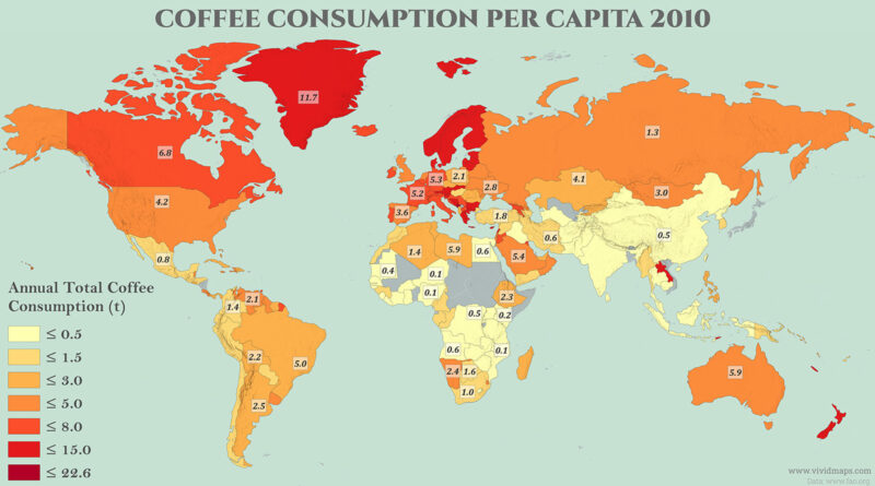 World Map of Coffee Consumption Per Capita Worldwide in 2010
