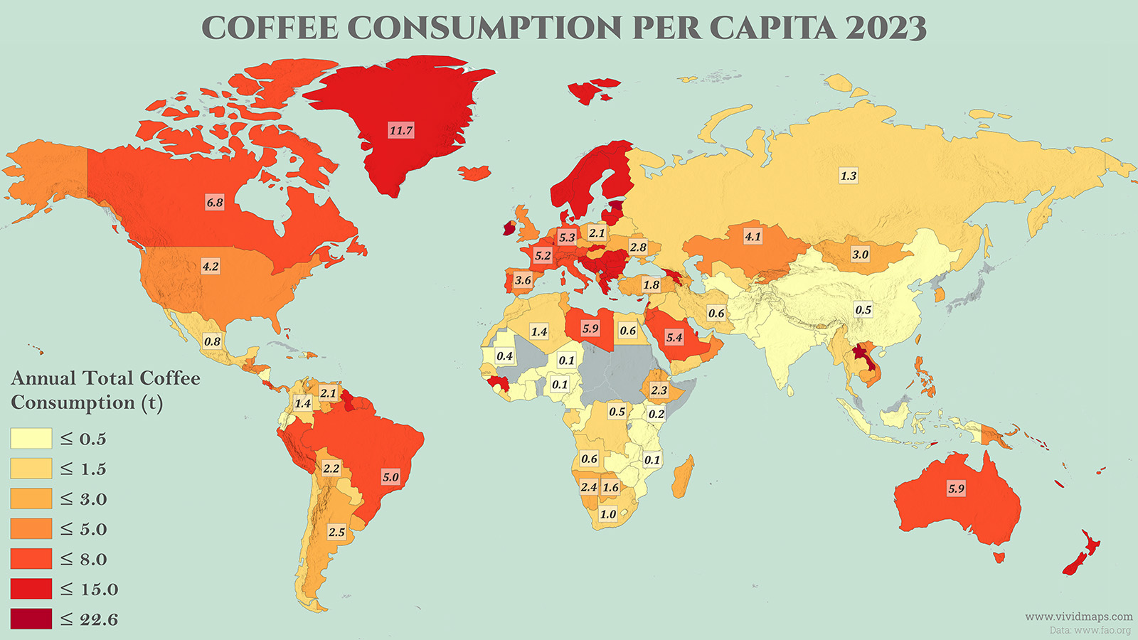 Coffee Consumption Per Capita by Counry Worlwide in 2023