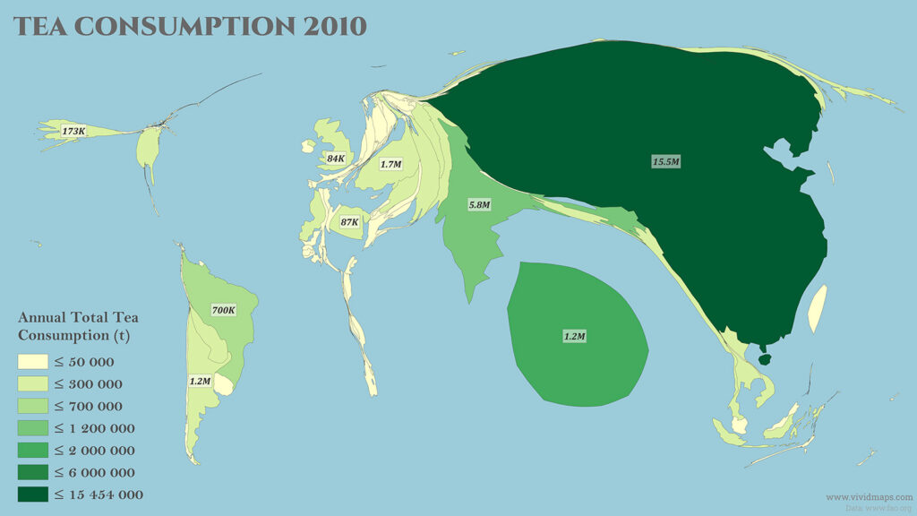 World Tea Consumption in 2010 (Cartogram)