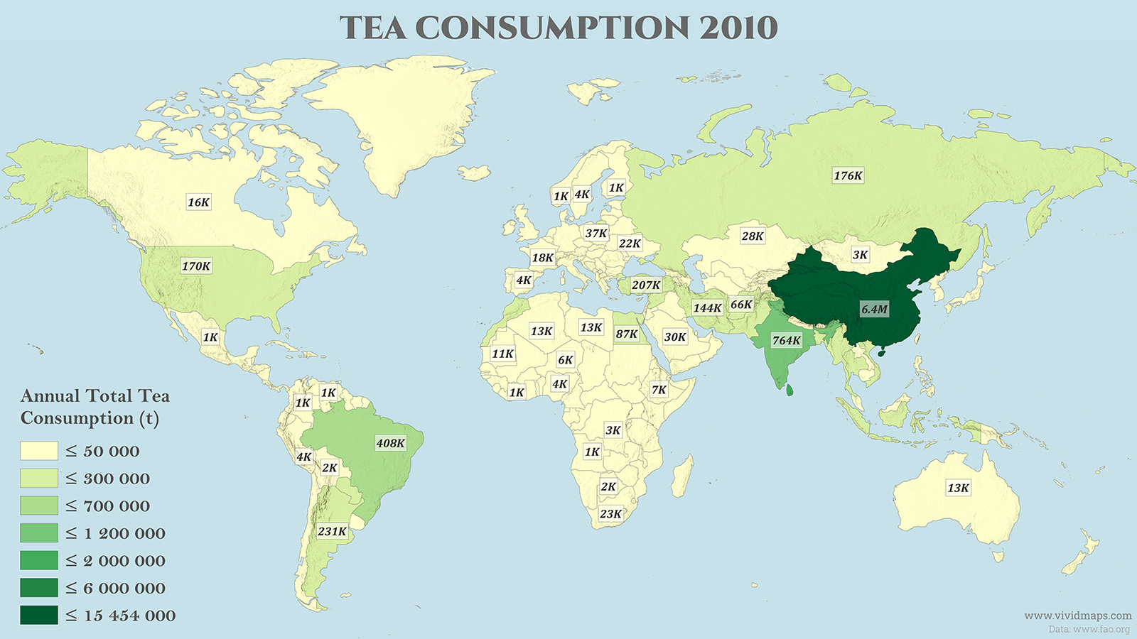 World Map of Tea Consumption by Country in 2010