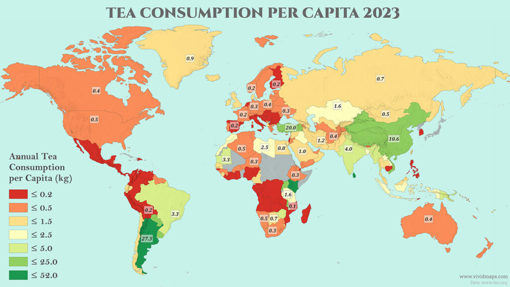 Tea Consumption Per Capita by country mapeed