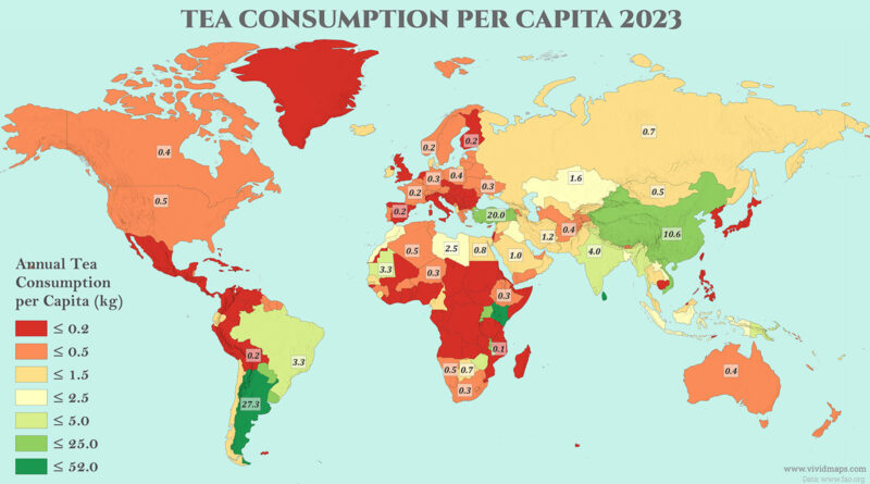 World Map of Tea Consumption Per Capita by Country