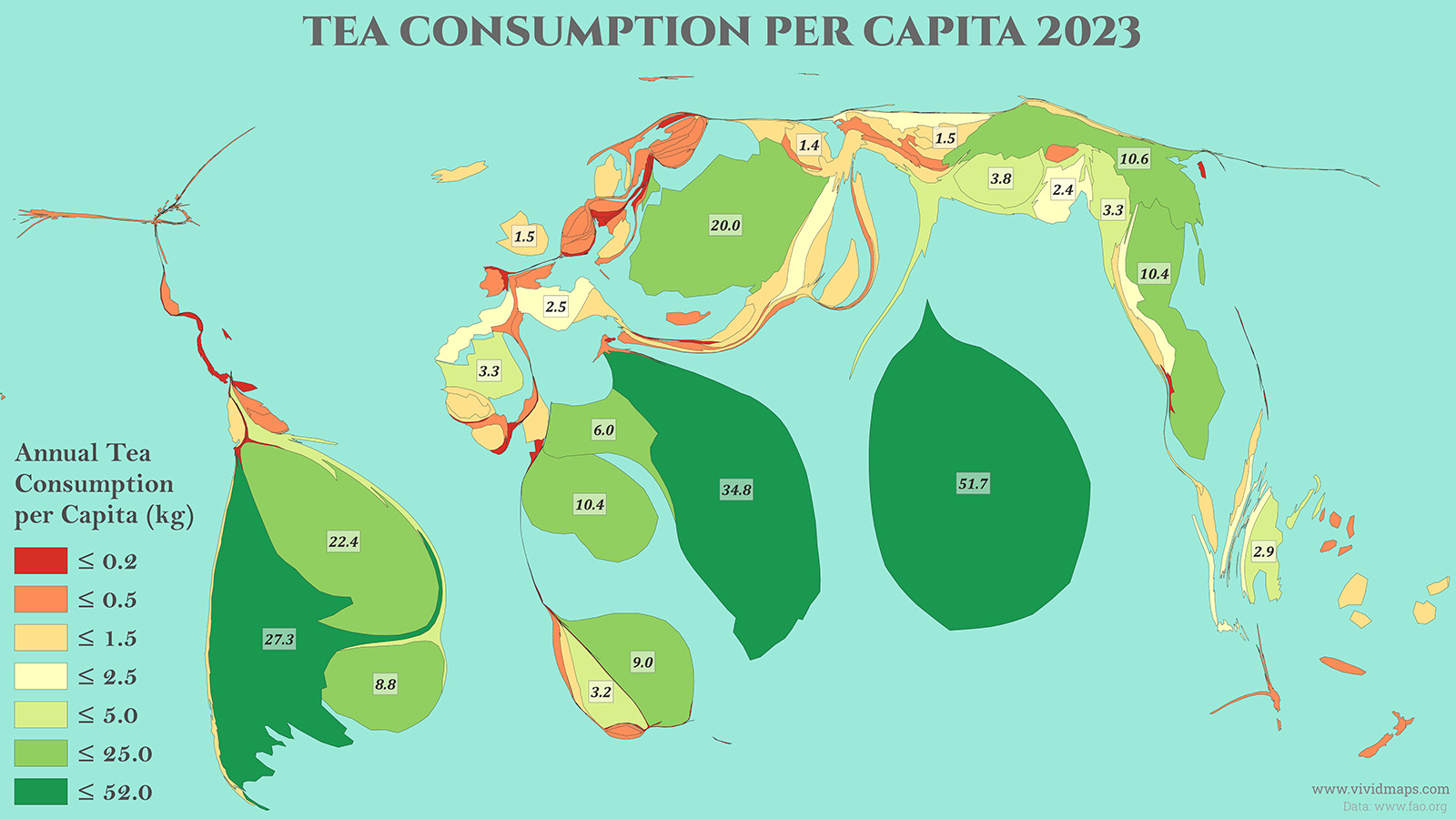 Tea Consumption Per Capita (Cartogram)
