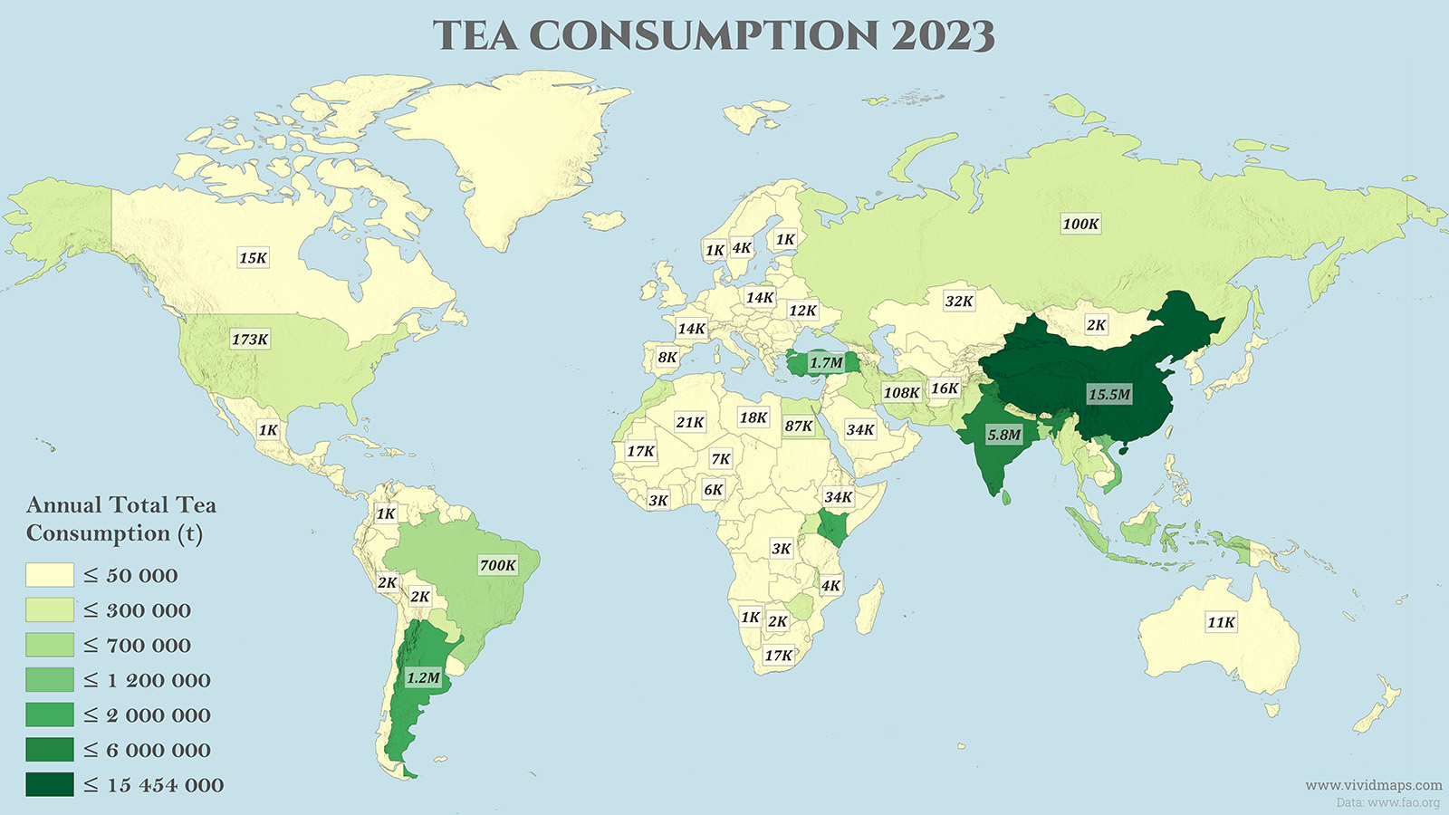 World Map of Tea Consumption by Country Mapped