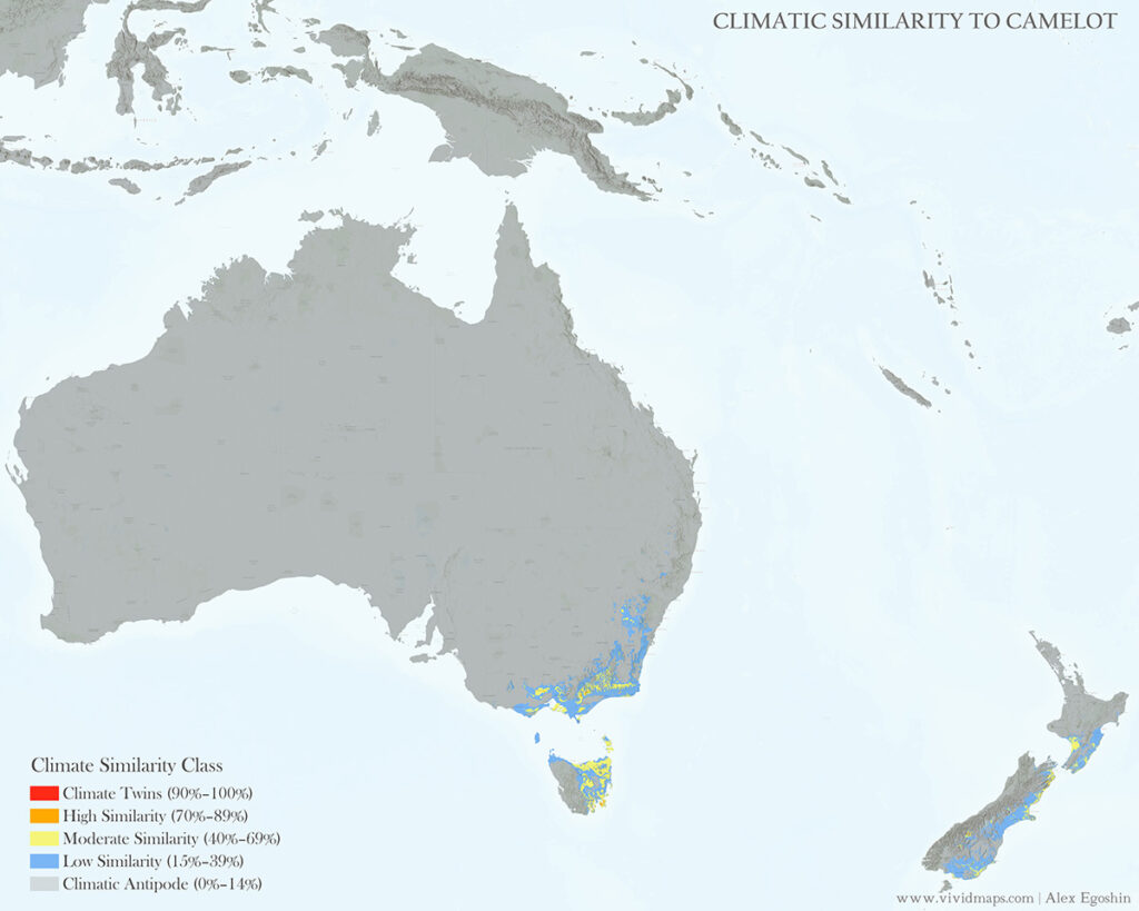 Climatic similarity to Camelot for Australia