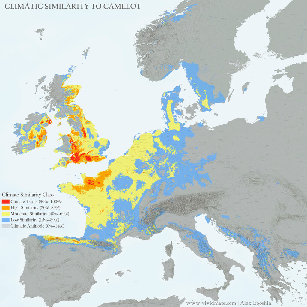 Climatic similarity to Camelot (Europe) for Europe