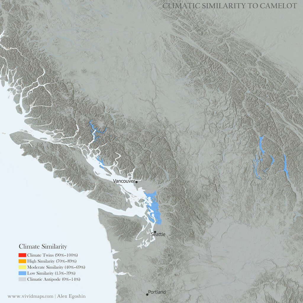 Climatic similarity to Camelot for North America