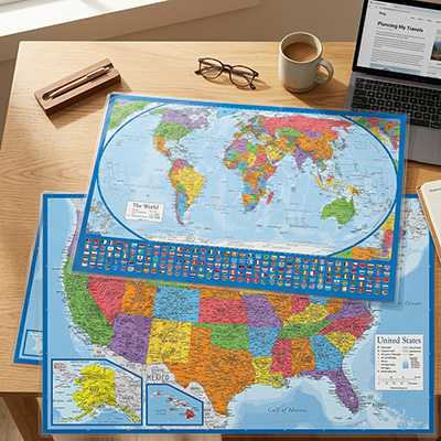 World and United States Map Set posters