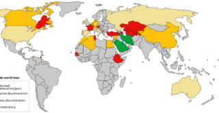 World map of countries were Hijab is banned
