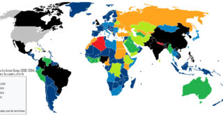 World map of New Immigrants to the United States (2020-2024) in diversity category, by country of birth