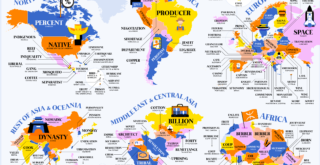 World Map of the Most Uniquely Popular Word On Every County's Wikipedia Page
