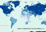 World map of the coldest temperatures ever recorded