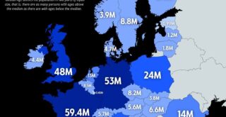 Population of Europe in 2100 without immigration mapped