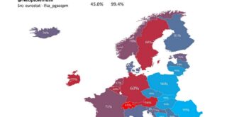 Share of 15-19 years old with two native born parents mapped