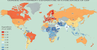 World map of General Government Expenditure as a Percentage of GDP