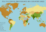 World Map of Tea Vs. Coffee Preference by Country