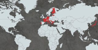Nations with over 20% of the population aged 65+ years mapped